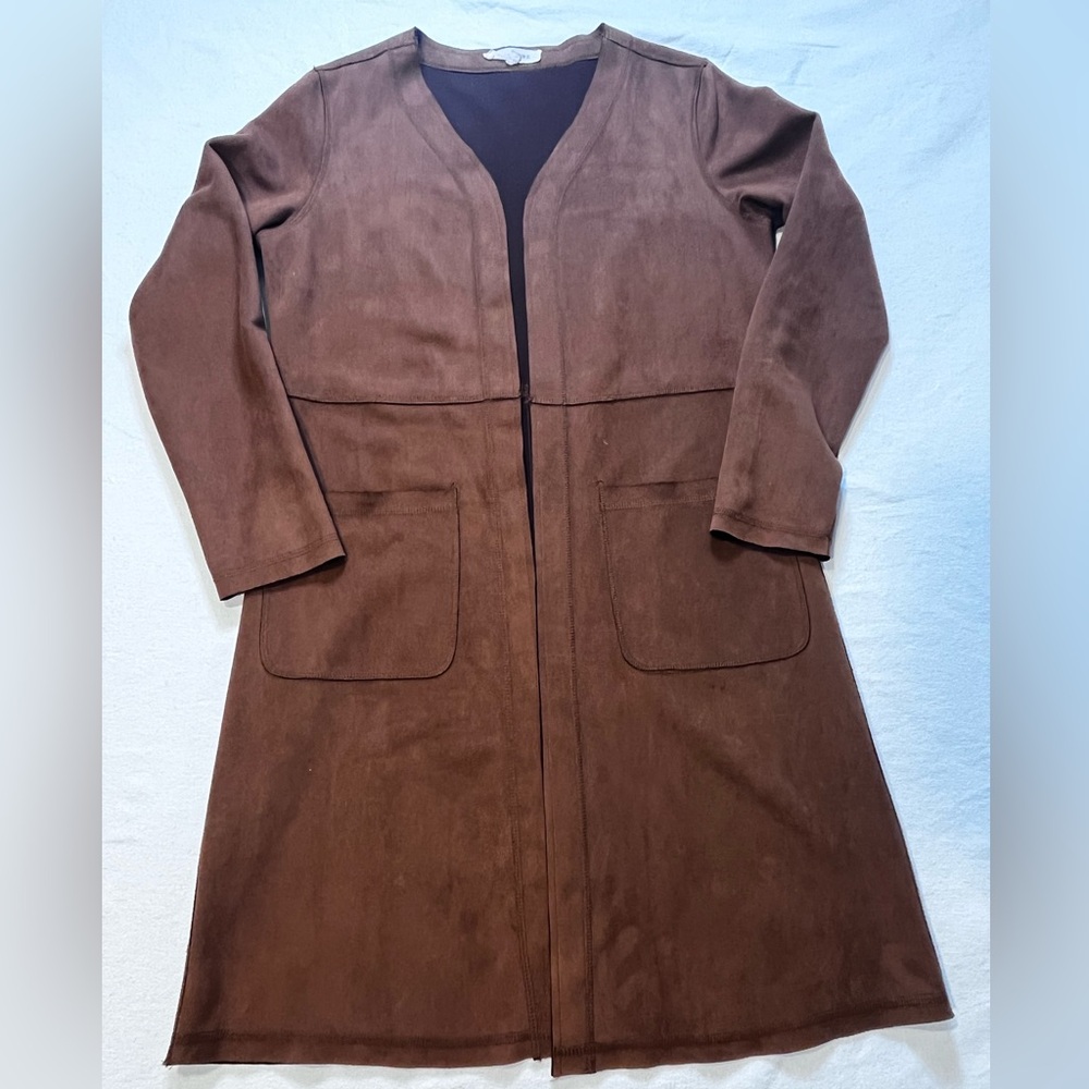 Anthropology Solitaire Faux Suede Brown Women's Open Front Cardigan Small - Picture 2 of 10